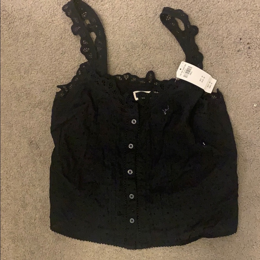 Black lace button down tank